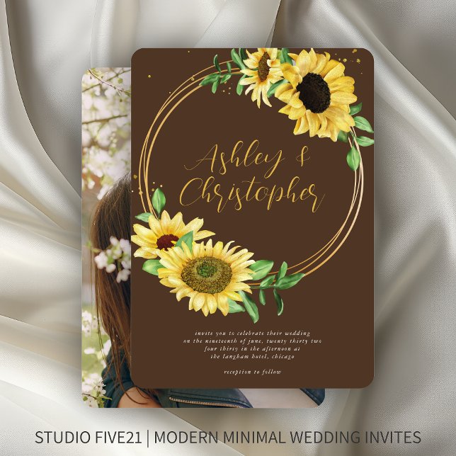 Invitation Elégant tournesol rustique Brown Mariage photo (Créateur téléchargé)