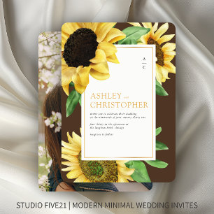 Invitation Elégant tournesol rustique Brown Mariage photo