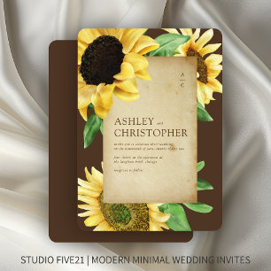 Invitation Elégant tournesol rustique Mariage Brown
