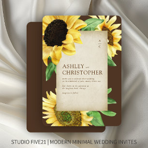 Invitation Elégant tournesol rustique Mariage Brown