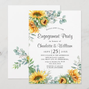 Invitation Élégant Tournesols Eucalyptus Fête de Fiançailles