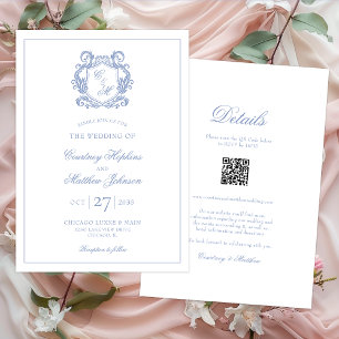 Invitation Élégant tout-en-un avec monogramme et blason bleu