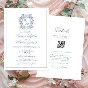Invitation Élégant tout-en-un avec monogramme poussiéreux ble