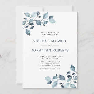 Invitation Elégant tout en un Dusty Blue Eucalyptus Mariage