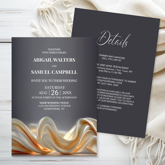 Invitation Élégant tout en un Mariage de soie or (Créateur téléchargé)