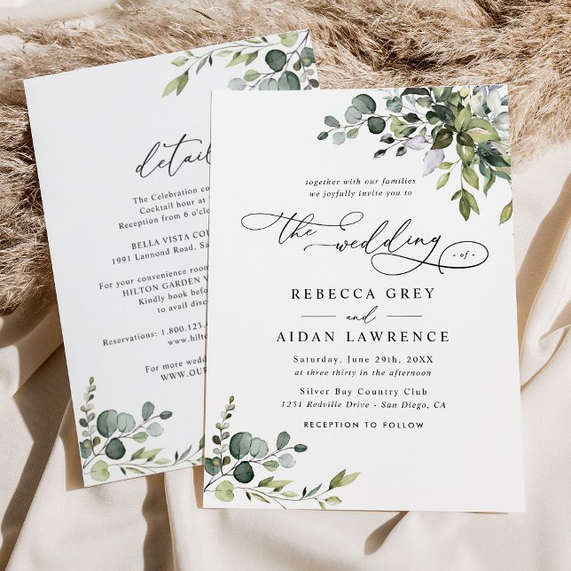 Invitation Elégant tout en une aquarelle Mariage de verdure (Créateur téléchargé)
