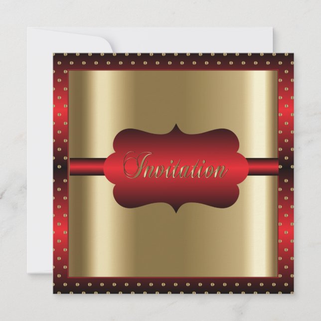 Invitation Élégant Toute Occasion | Rouge et Or (Devant)