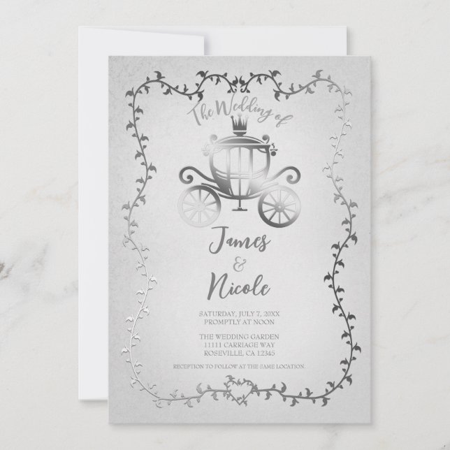 Invitation Élégant transport d'argent Livre blanc Mariage (Devant)