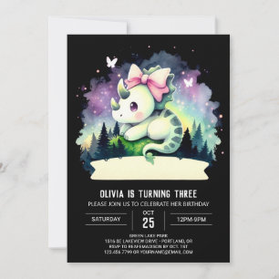 Invitation Elégant Tricératops Fille Anniversaire