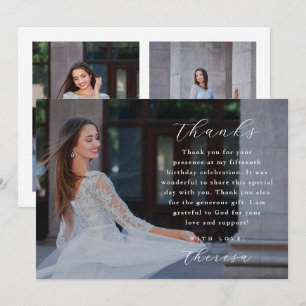 Invitation Elégant Trois Photo Quinceanera Merci