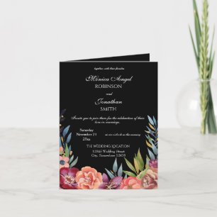 Invitation Élégant Tropical Bourgogne Mariage noir plié