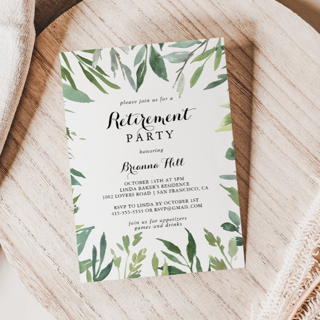 Invitation Élégant Tropical Green Foliage Parti de retraite (Créateur téléchargé)