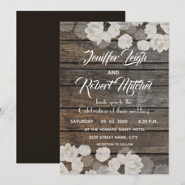 Invitation Élégant tulipe blanche mariage rustique (Devant / Derrière)