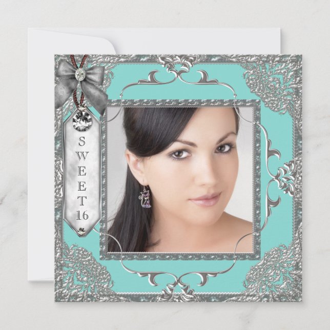 Invitation Élégant Turquoise bleu et Silver Sweet 16 Party (Devant)