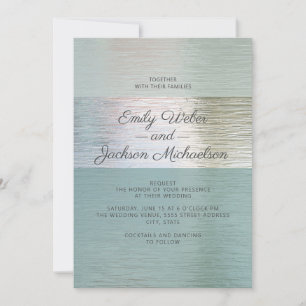 Invitation Elégant Turquoise Bleu Silver Mariage en verre de 