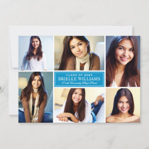 Invitation Elégant Turquoise Blue Photo Collage Graduation Pa