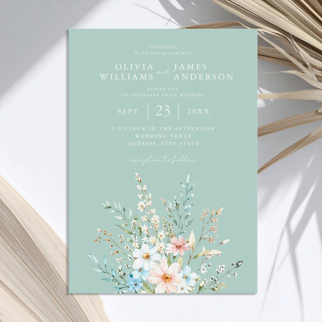 Invitation Élégant Turquoise Boho Chic Fleur sauvage Floral M (Créateur téléchargé)
