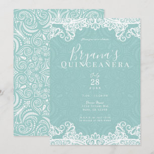 Invitation Élégant Turquoise & Dentelle 15 ans Quinceañera