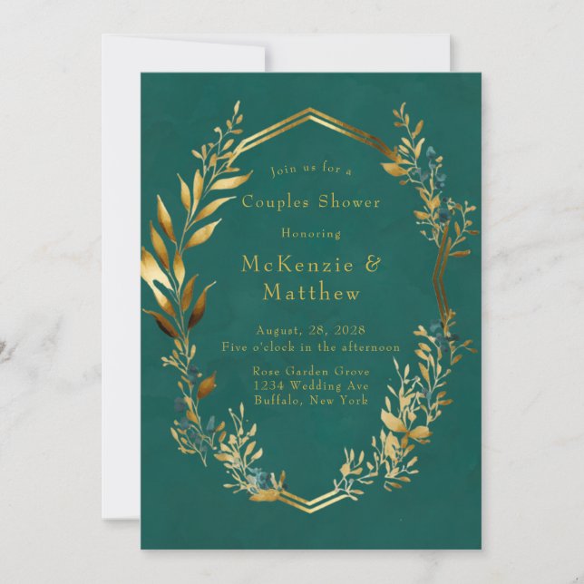 Invitation Elégant Turquoise et or Floral Couples Douche (Devant)