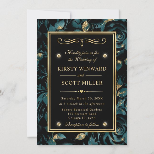 Invitation Élégant Turquoise et Rose or Mariage de modèle Flo (Devant)