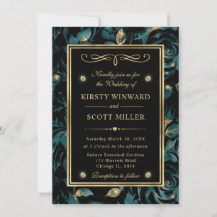 Invitation Élégant Turquoise et Rose or Mariage de modèle Flo