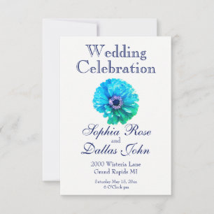 Invitation Elégant Turquoise Fleur florale Bleue Fleur Faisée