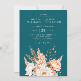 Invitation Elégant Turquoise foncé Boho Chic Fall Floral Mari