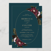 Élégant Turquoise foncé Bourgogne Floral Mariage