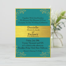 Élégant Turquoise moderne et Mariage horizontal or