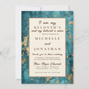 Invitation Élégant Turquoise or Bible Verse Mariage chrétien