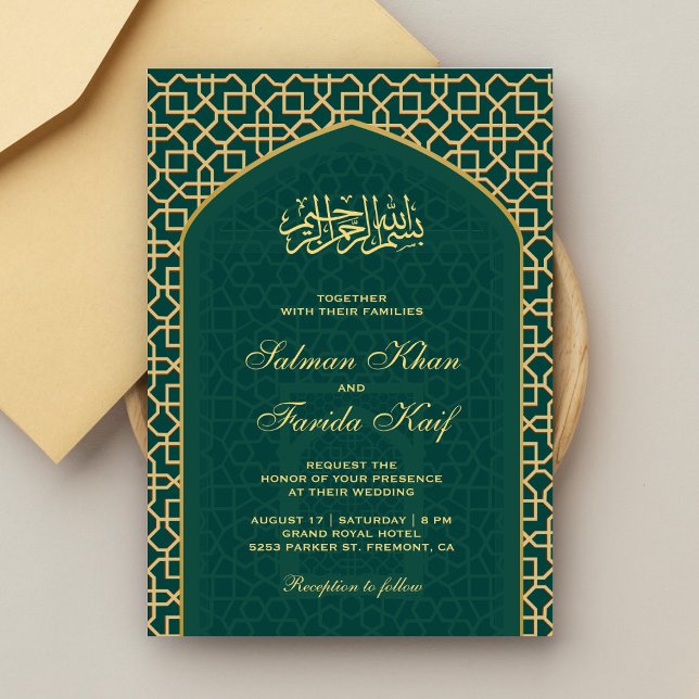 Invitation Élégant Turquoise or islamique Mihrab Mariage musu (Créateur téléchargé)