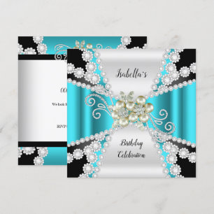 Invitation Elégant Turquoise Pearl Black White Diamond Annive