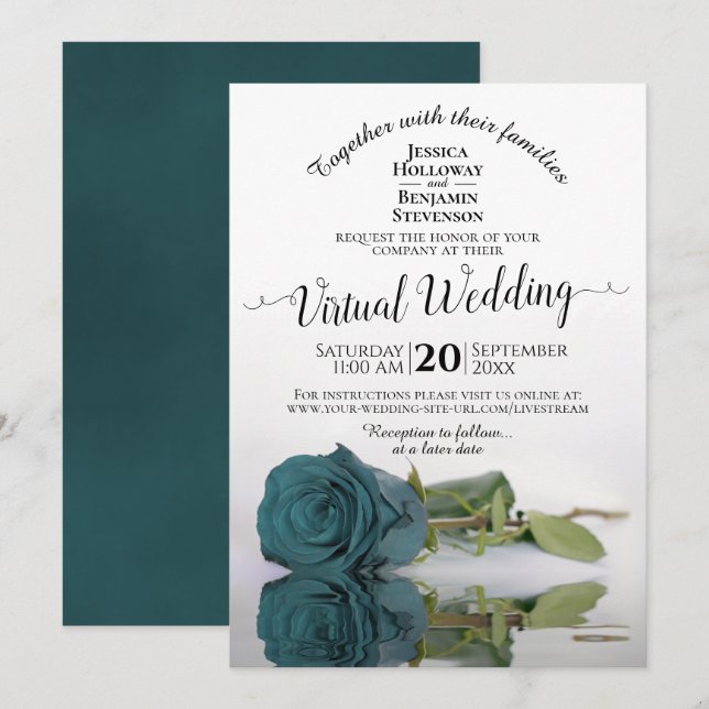Invitation Élégant Turquoise Reflet Rose virtuel Mariage (Devant / Derrière)