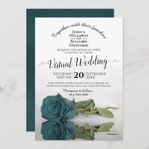 Invitation Élégant Turquoise Reflet Rose virtuel Mariage