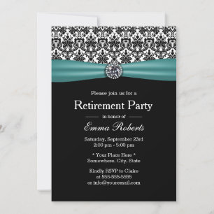 Invitation Élégant Turquoise ruban Damask Retraite Party