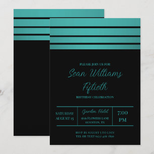 Invitation Elégant Turquoise Stripes Masculine Anniversaire