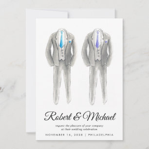 Invitation Elégant Tuxedo Aquarelles Mariage gay