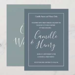 Invitation Elégant type bleu blanc vert mariage moderne