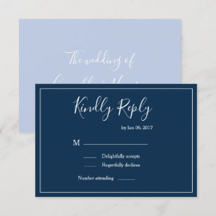 Invitation Élégant type bleu foncé blanc moderne mariage rsvp