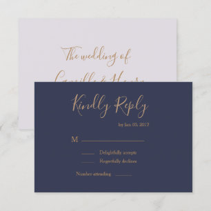 Invitation Élégant type bleu foncé lilas mariage rsvp