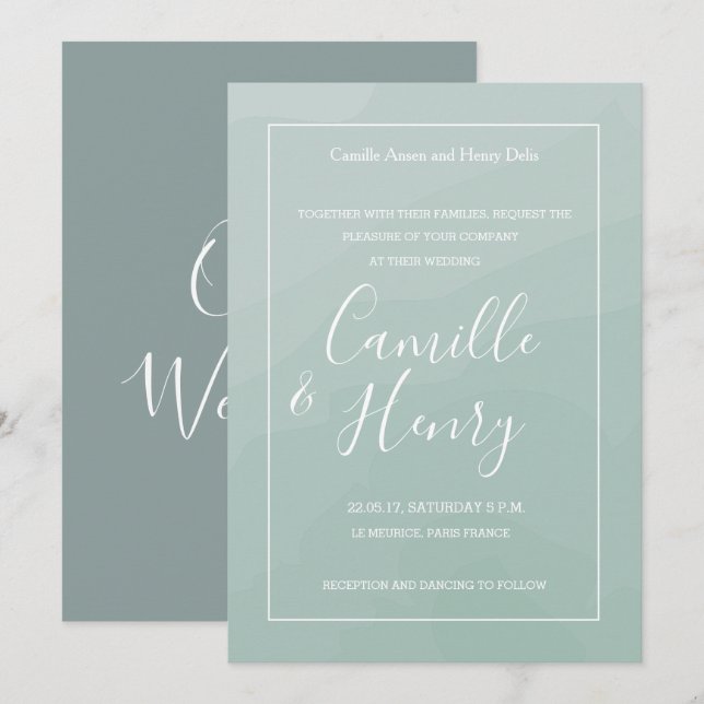 Invitation Elégant type bleu turquoise mariage (Devant / Derrière)