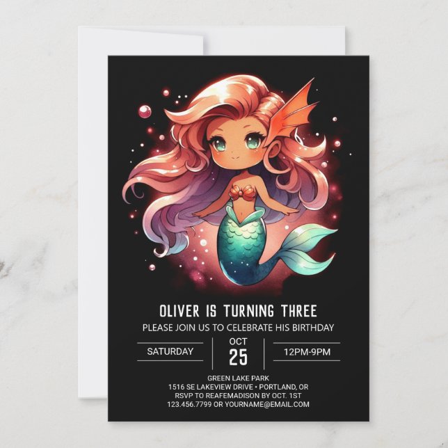 Invitation Elegant Underwater Mermaid Birthday (Devant)