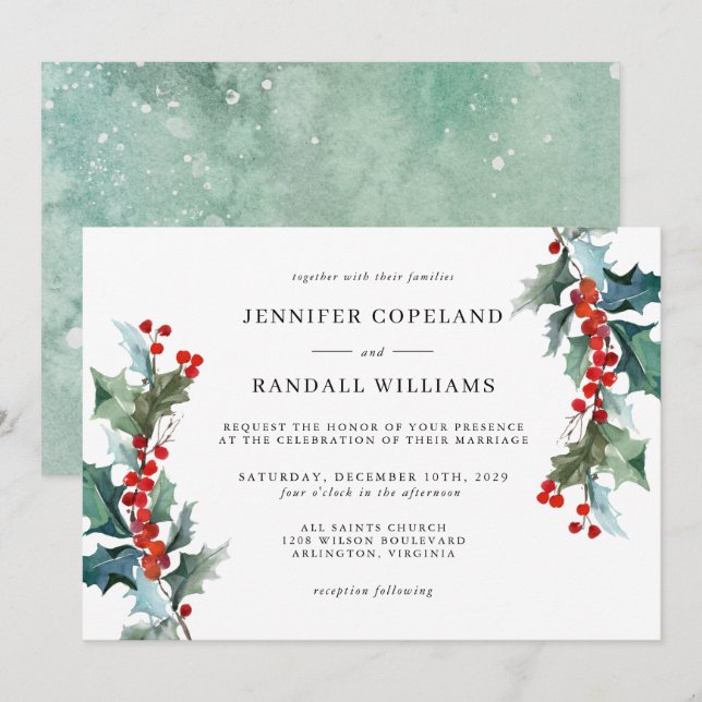 Invitation Elégant Vacances Verdure Mariage aquarelle (Devant / Derrière)