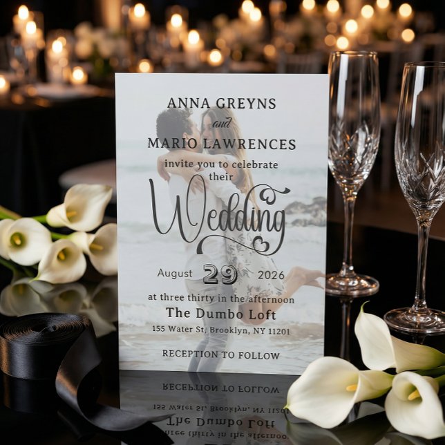 Invitation Elegant Vellum Overlay Modern 2 Photo Wedding  (Créateur téléchargé)