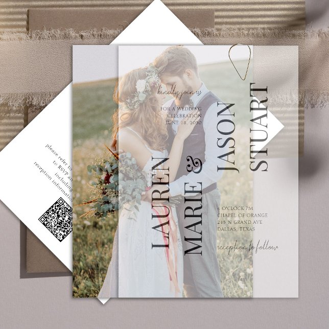 Invitation Élégant Vellum réel superposition QR Code Mariage  (Créateur téléchargé)