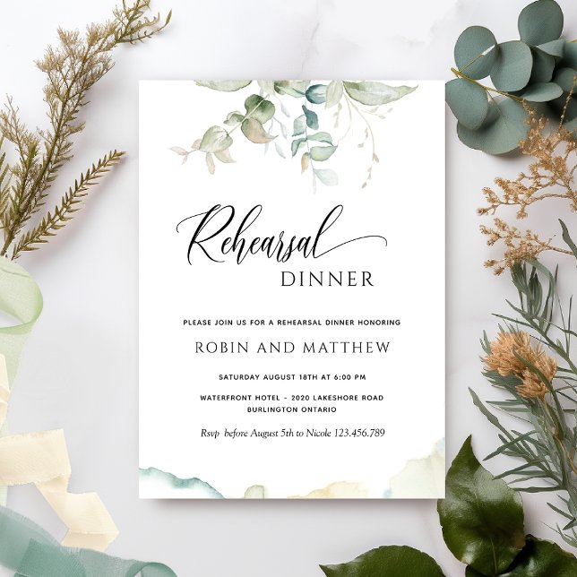 Invitation Elégant Verdure Aquarelle Dîner de répétition (Créateur téléchargé)
