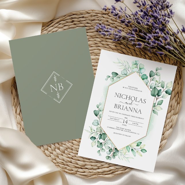 Invitation Elégant Verdure Eucalyptus Or Rustique Mariage (Créateur téléchargé)