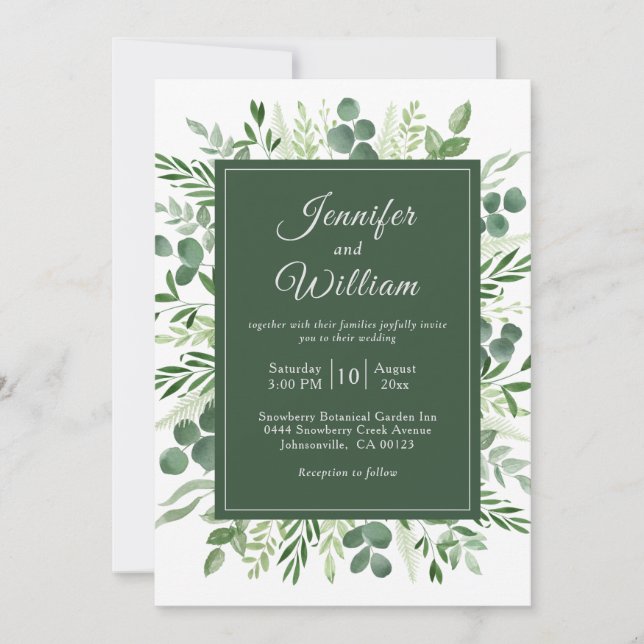 Invitation Elégant Verdure Eucalyptus Rustique Mariage (Devant)