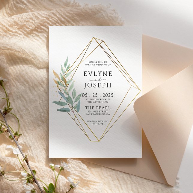 Invitation Elégant verdure or Eucalyptus feuille Mariage chic (Créateur téléchargé)