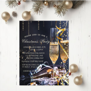Invitation Élégant verre à champagne Noël Party 
